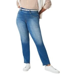 SPANX Jeans Womens XL Blue High Waisted Straight Leg Tummy Contrrol Pull On